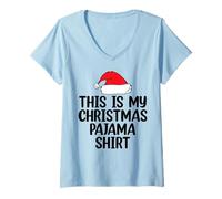 Donna This Is My Christmas Pigiama Shirt Funny Holiday Maglietta con Collo a V