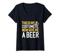 Donna This is My Costume Beer Lover Skeleton Bere Halloween Maglietta con Collo a V