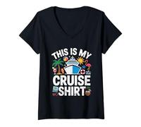 Donna This Is My Cruise Shirt Funny Vacation Party Boats Outfit Maglietta con Collo a V