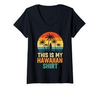Donna This Is My Hawaiian Shirt Retro Sunset Palms Tavola da Surf Maglietta con Collo a V