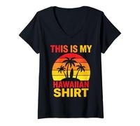 Donna This Is My Hawaiian Shirt Retro Sunset Palms Tavola da Surf Maglietta con Collo a V