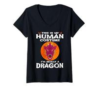 Donna This Is My Human Costume I'm Really A Dragon Halloween Maglietta con Collo a V