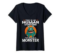 Donna This Is My Human Costume I'm Really A Monster Halloween Maglietta con Collo a V