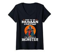 Donna This Is My Human Costume I'm Really A Monster Halloween Maglietta con Collo a V