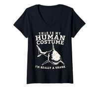 Donna This is My Human Costume I'm Really a Shark Shirt Funny Maglietta con Collo a V