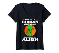 Donna This Is My Human Costume I'm Really An Alien Halloween Maglietta con Collo a V