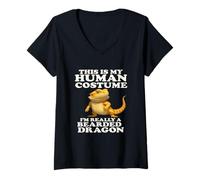 Donna This Is My Human Costume Pogona Rettile Drago Barbuto Maglietta con Collo a V