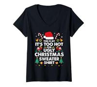 Donna This Is My It's Too Hot for Ugly Sweater, Divertente Festa di Natale Maglietta con Collo a V