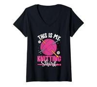 Donna This Is My Knitting Shirt Yarn Fun Maglietta con Collo a V