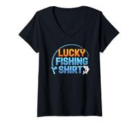 Donna This Is My Lucky Fishing Fisherman - Retro Good Luck Angler Maglietta con Collo a V