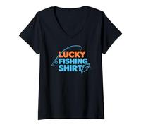 Donna This Is My Lucky Fishing Fisherman - Retro Good Luck Angler Maglietta con Collo a V