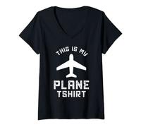 Donna This is My Plane Tshirt Divertente Pilota Aereo Viaggio Maglietta con Collo a V