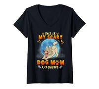 Donna This Is My Scary Dog Mom Costume Funny Puppy Halloween Maglietta con Collo a V