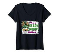 Donna This Is My Scary Mommy Costume Skull Leopard Funny Halloween Maglietta con Collo a V