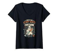 Donna This Is My Scary Nurse Costume Ghost Halloween Siringa Camicia Maglietta con Collo a V