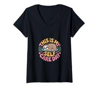 Donna This Is My Self Care Day Relaxation Mode Cozy |--- Maglietta con Collo a V
