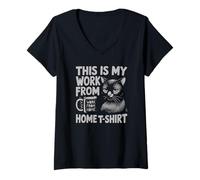 Donna This Is My Work From Home Telecommuter Funny Cat Coffee love Maglietta con Collo a V