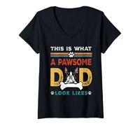 Donna This Is What A Pawsome Dad Look Likes Boston Terrier Dog Dad Maglietta con Collo a V