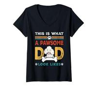 Donna This Is What A Pawsome Dad Look Likes Poodle Dog Dad Maglietta con Collo a V