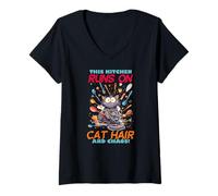 Donna This Kitchen Runs on Cat Hair And Maglietta con Collo a V