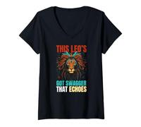 Donna This Leo's Got Swagger That Echoes Maglietta con Collo a V