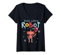 Donna This Little Robot Is 6 Anni Compleanno Ragazzo Compleanno Amico Maglietta con Collo a V
