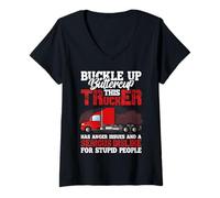 Donna This Trucker Has Anger Issues And A Serious Fun Truck Driver Maglietta con Collo a V