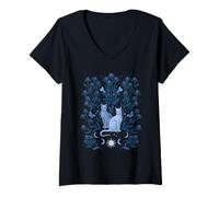 Donna Thistle & Cats Mystical Whimsigoth Art Disegno episodico Maglietta con Collo a V