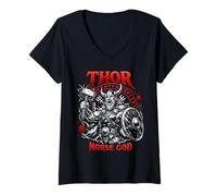 Donna Thor Dio Norreno Guerriero Vichingo Mitologia Maglietta con Collo a V