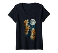 Donna Three Beagle Howling At The Moon 3 Beagle Moon Maglietta con Collo a V