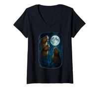 Donna Three Capybara Howling At The Moon 3 Capybara Moon Maglietta con Collo a V