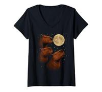 Donna Three Capybara Moon 3 Capybara Howling At The Moon Maglietta con Collo a V