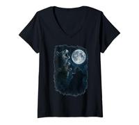 Donna Three Cats Howling At The Moon 3 Cat Moon Maglietta con Collo a V
