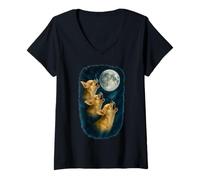 Donna Three Chihuahuas Howling At The Moon 3 Chihuahua Moon Maglietta con Collo a V
