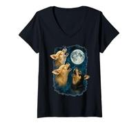 Donna Three Chihuahuas Howling At The Moon 3 Chihuahua Moon Maglietta con Collo a V