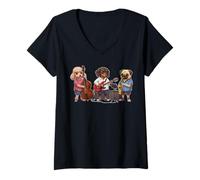 Donna Three Cool Jazz Musicans - Barboncino Bassotto Pug 1 - Fan Fun Maglietta con Collo a V