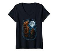 Donna Three Dachshund Howling At The Moon 3 Dachshund Moon Maglietta con Collo a V