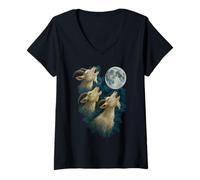 Donna Three Goats Howling At The Moon 3 Goats Moon Maglietta con Collo a V