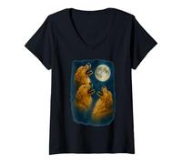 Donna Three Golden Retriever Howling At The Moon 3 Golden Retrieve Maglietta con Collo a V