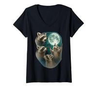 Donna Three Raccoons Howling At The Moon 3 Raccoon Moon Maglietta con Collo a V
