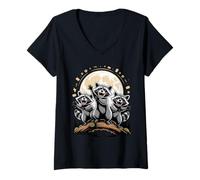 Donna Three Raccoons Howling at The Moon Trash Panda Maglietta con Collo a V