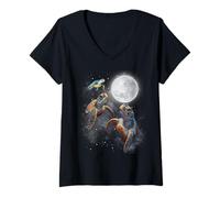 Donna Three Sea Turtles Moon Howling At Moon Funny Parody Meme Maglietta con Collo a V