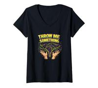 Donna Throw Me Something Beads Party Parade Mardi Gras Carnevale Maglietta con Collo a V
