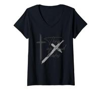Donna Thru Up And Downs Cross Brushstroke Design Maglietta con Collo a V