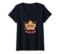Donna Thug Leaf Felice Autunno Raccolto Autunno Amante Thug Leaf Pun Maglietta con Collo a V