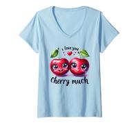 Donna Ti Amo Cherry Much Cute Cherries Maglietta con Collo a V