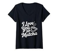 Donna Ti Amo così Carino Amante del tè Matcha Maglietta con Collo a V