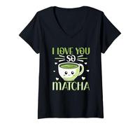 Donna Ti Amo così Matcha Pun Milk Tea Kawaii Amante del tè Matcha Maglietta con Collo a V