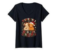 Donna Ti auguro Un Felice Natale. Simpatiche Mucche Soffici delle Maglietta con Collo a V