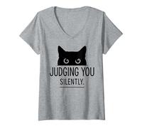 Donna Ti giudico silenziosamente - Funny Cat Maglietta con Collo a V